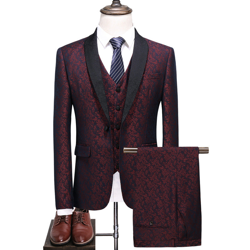 Slim Fit Casual Three-Piece Plaid Suit