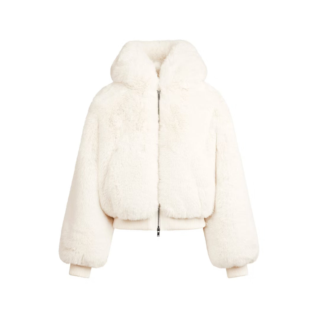 Hooded Warm Fleece Eco-Friendly Faux Fur Jacket With Zipper