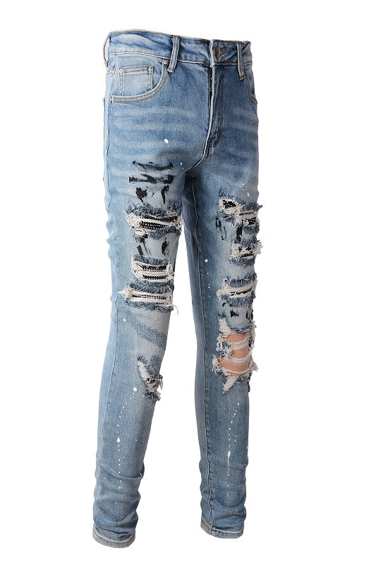 Paint-Splash Distressed Denim — Worn Wash