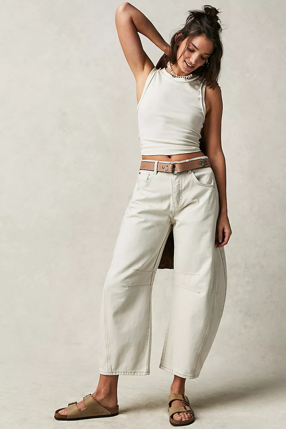 High-Stretch Mid-Rise Barrel Jeans — Women&