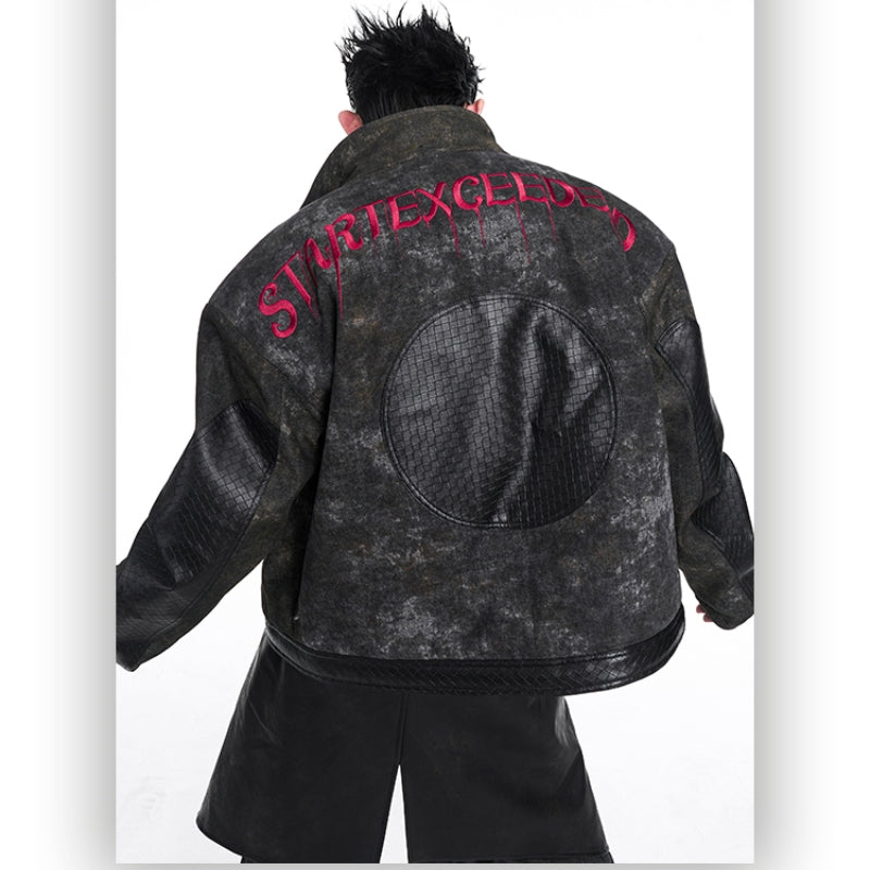 American Retro Distressed Thickened Stitching Leather Jacket Coat