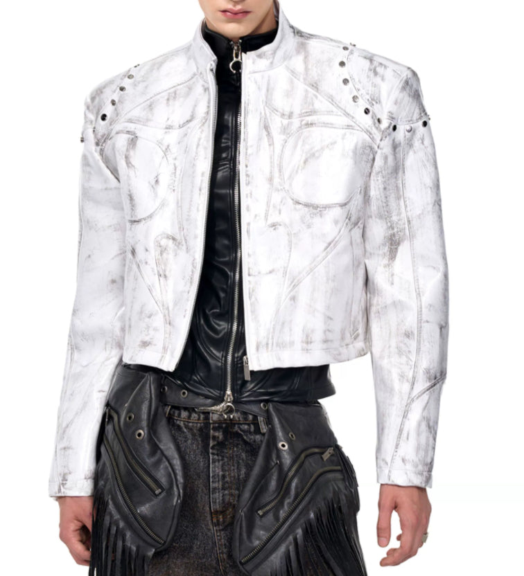 Stand-Up Collar Faux Leather Jacket — Men&