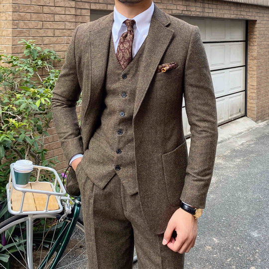 Herringbone Wool Slim Fit Suit — Men&