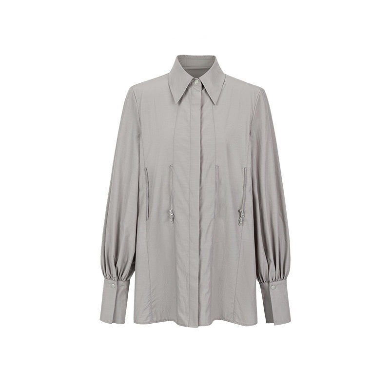 Loose Zip-Front Long Sleeve Shirt — Women&