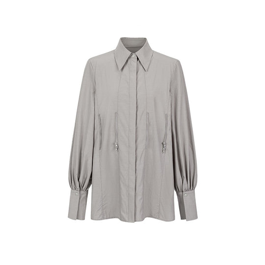 Loose Zip-Front Long Sleeve Shirt — Women&