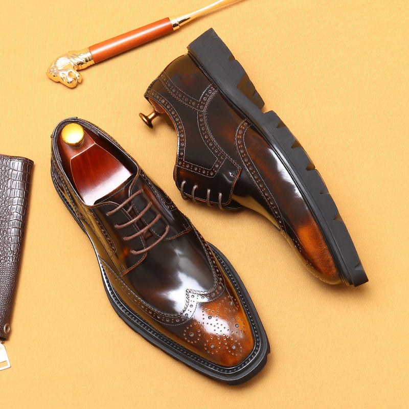 Cowhide British Carved Leather Shoes — Men's