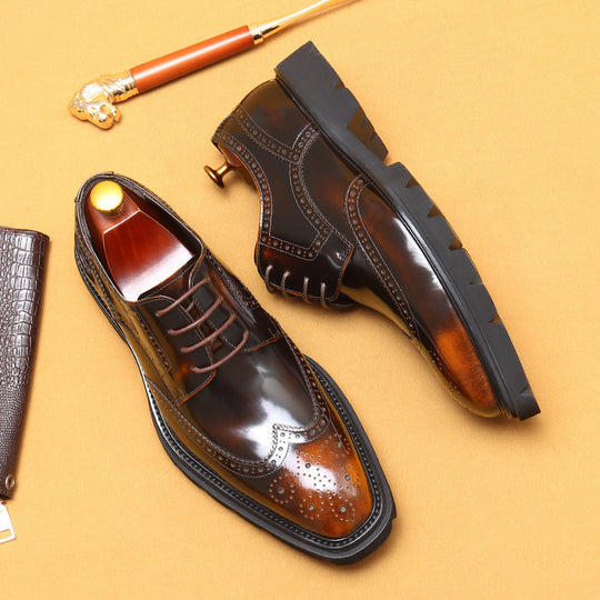 Cowhide British Carved Leather Shoes — Men&