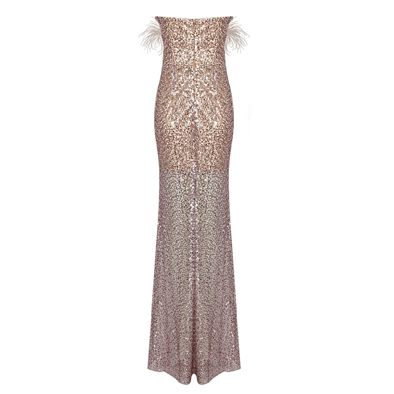 Feather Beaded Sequin Fishtail Dress — Women&