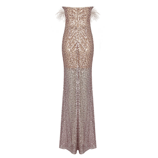 Feather Beaded Sequin Fishtail Dress — Women&