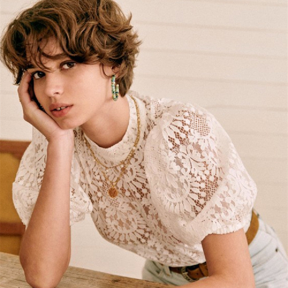 ShopBAM — Lace Bubble Sleeve Shirt Top — Women's