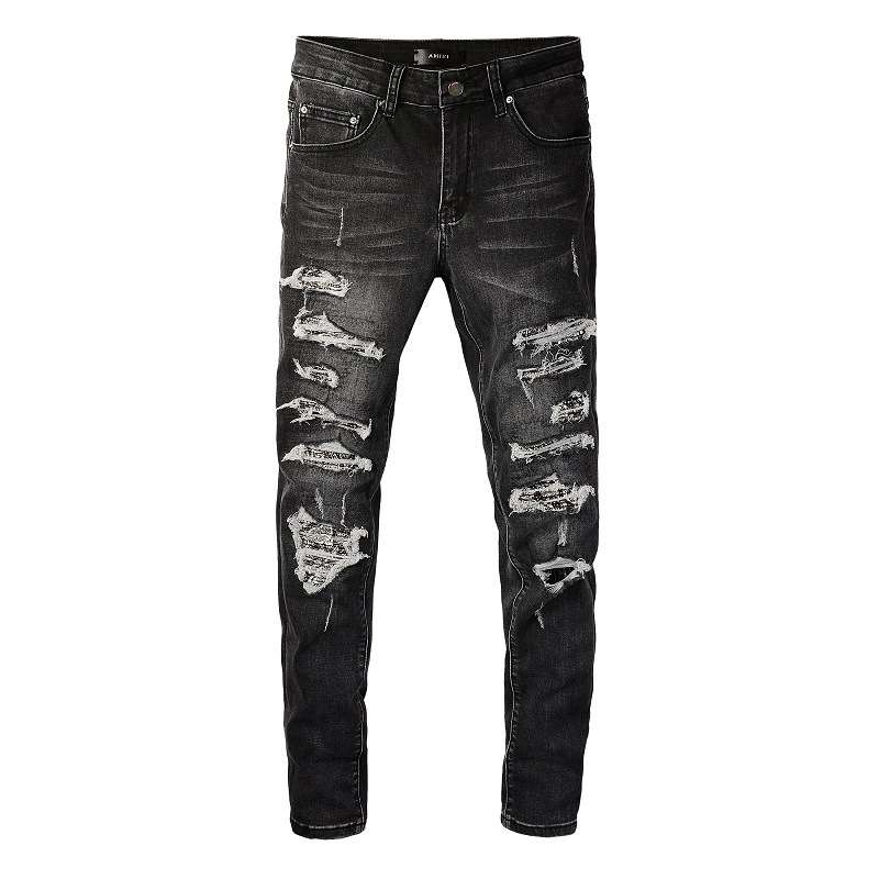 ShopBAM — High Street Wrinkled Patch Slim Denim — Grey