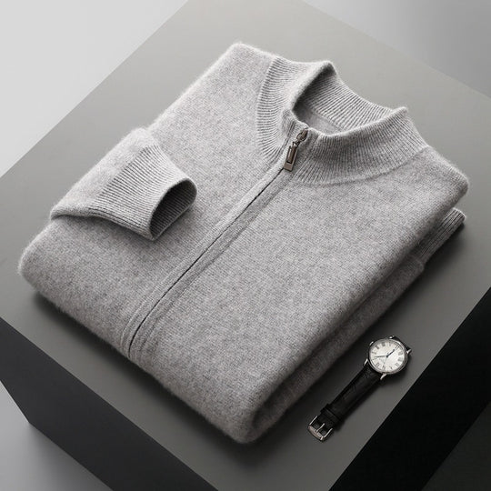 Double-Faced Wool Knit Zip Sweater — Men&