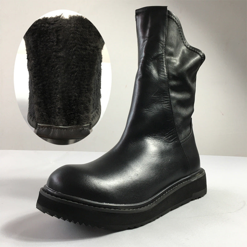 Velvet High-Top Retro Casual Leather Shoes — Men's