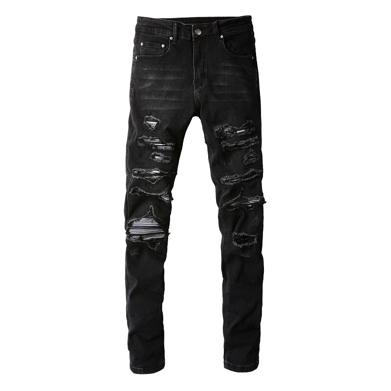 Grey-White Dyed Stretch Slim Denim — Charcoal Black