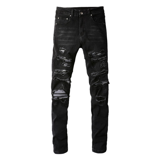 Grey-White Dyed Stretch Slim Denim — Charcoal Black