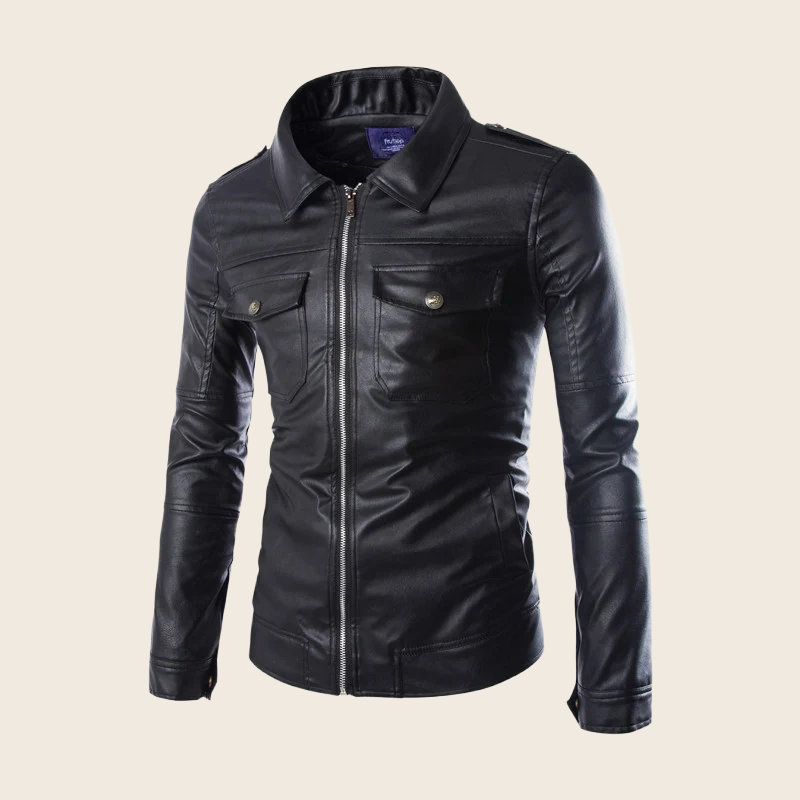 Stand Collar Leather Sports Coat - Men's, enhanced product photo