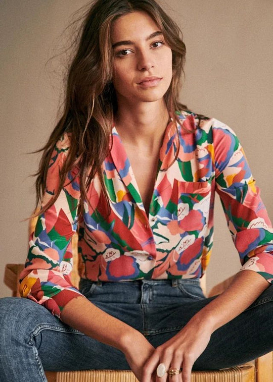 ShopBAM — Floral Mulberry Silk Cardigan Shirt — Women&