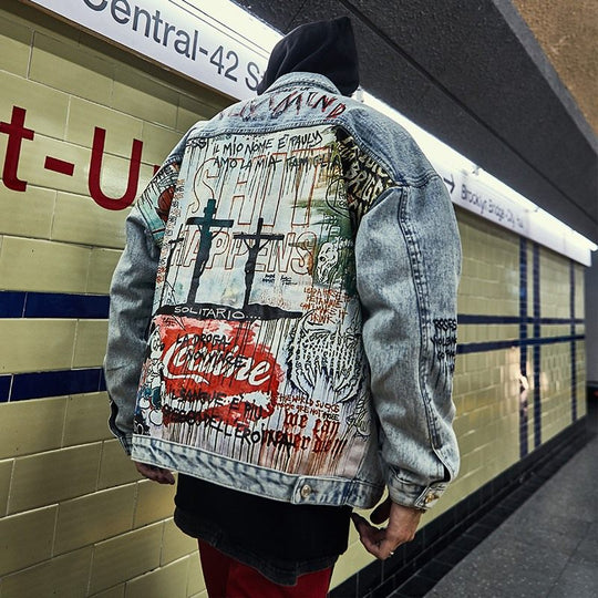 Graffiti Painted Denim Jacket — Unisex