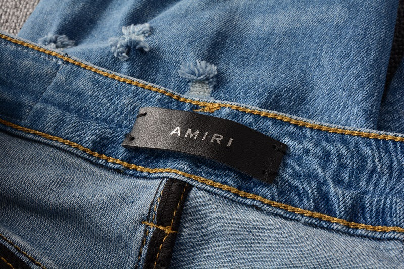Colorful Patch Ripped Denim — Indigo Blue