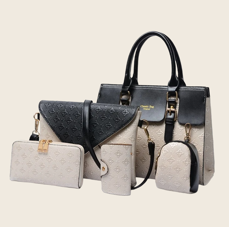 Black Leather Handbag Set - Women's, enhanced product photo