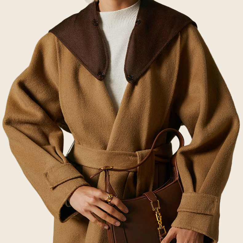 Contrast Colour Wool Overcoat - Mid-Length, enhanced product photo