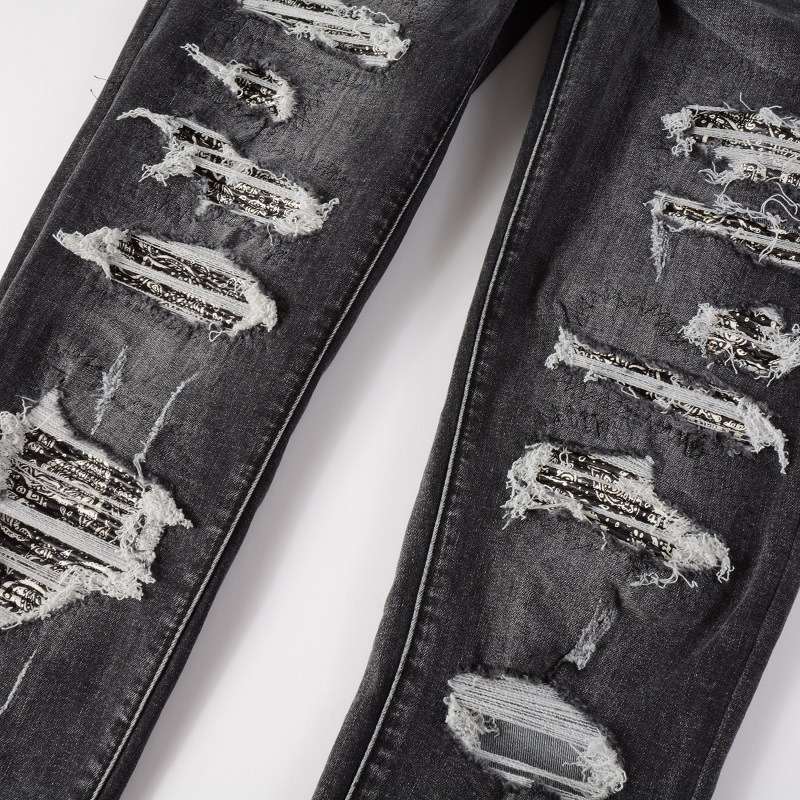 High Street Wrinkled Patch Slim Denim — Grey