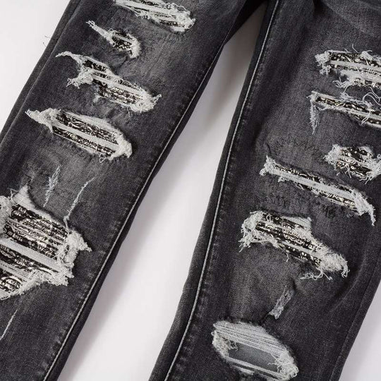 High Street Wrinkled Patch Slim Denim — Grey