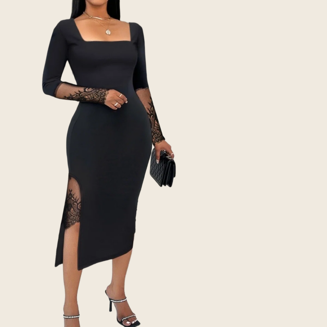 Lace Splice Midi Dress - Women&