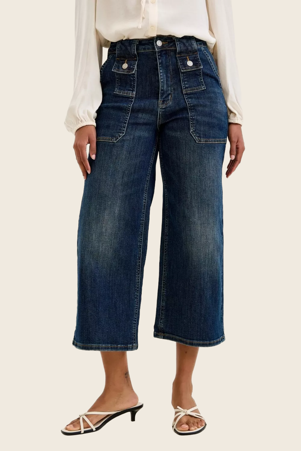 Judy Blue High-Waist Wide Crop Utility Jeans - Patch Pocket, enhanced product photo