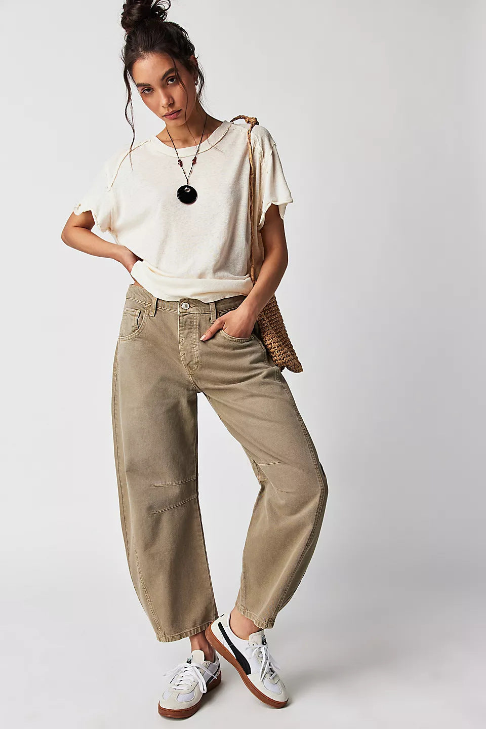 High-Stretch Mid-Rise Barrel Jeans — Women&