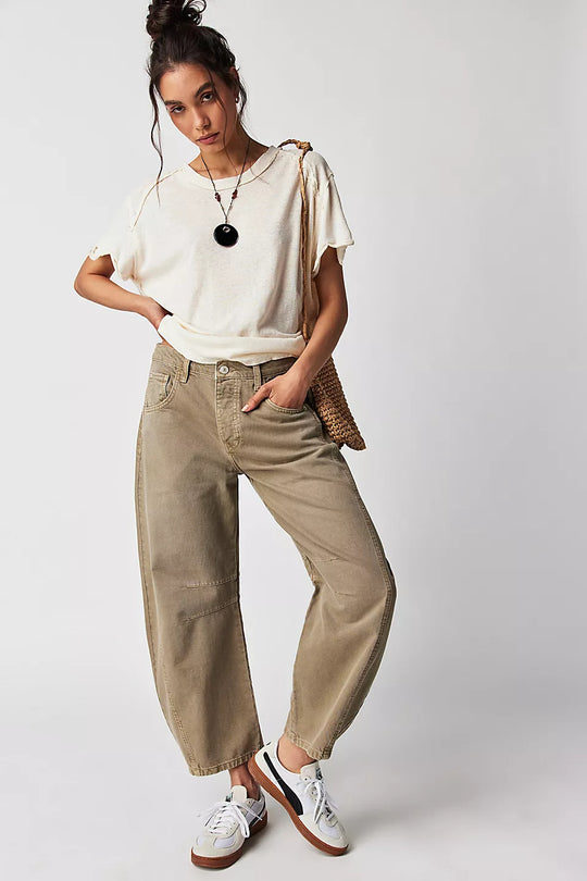 High-Stretch Mid-Rise Barrel Jeans — Women&
