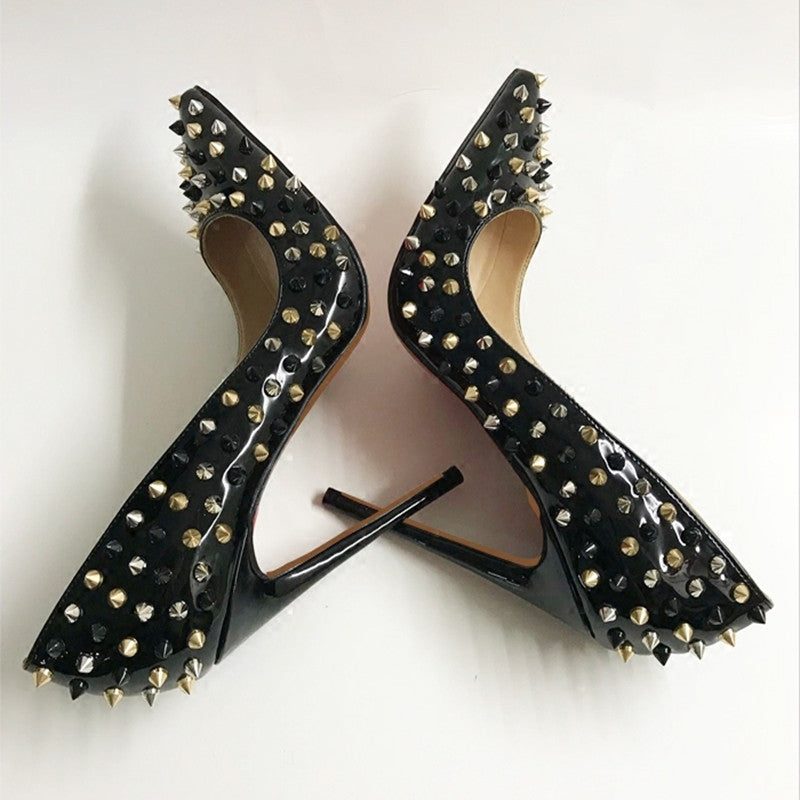 Patent Black Rivet Stiletto Heels — Women&