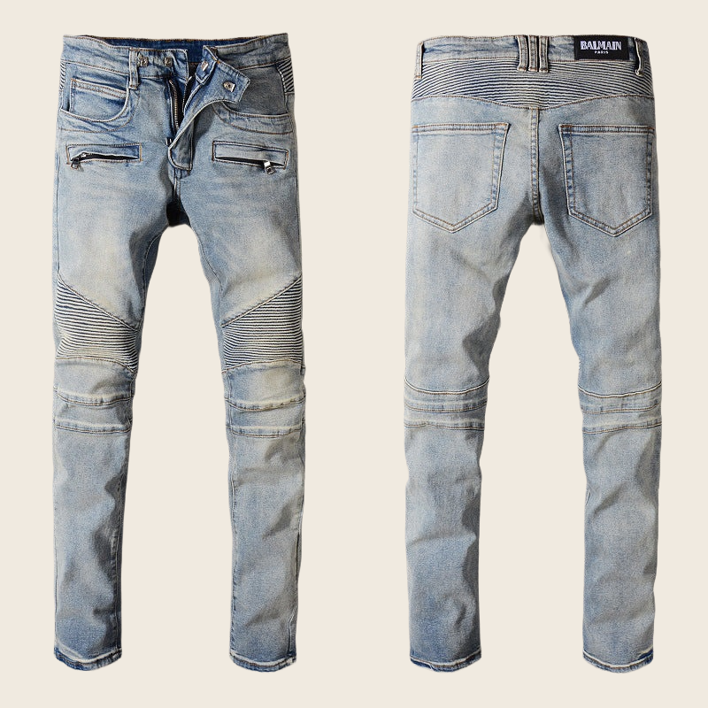 Biker Distressed Pencil Denim - Aged Blue, enhanced product photo