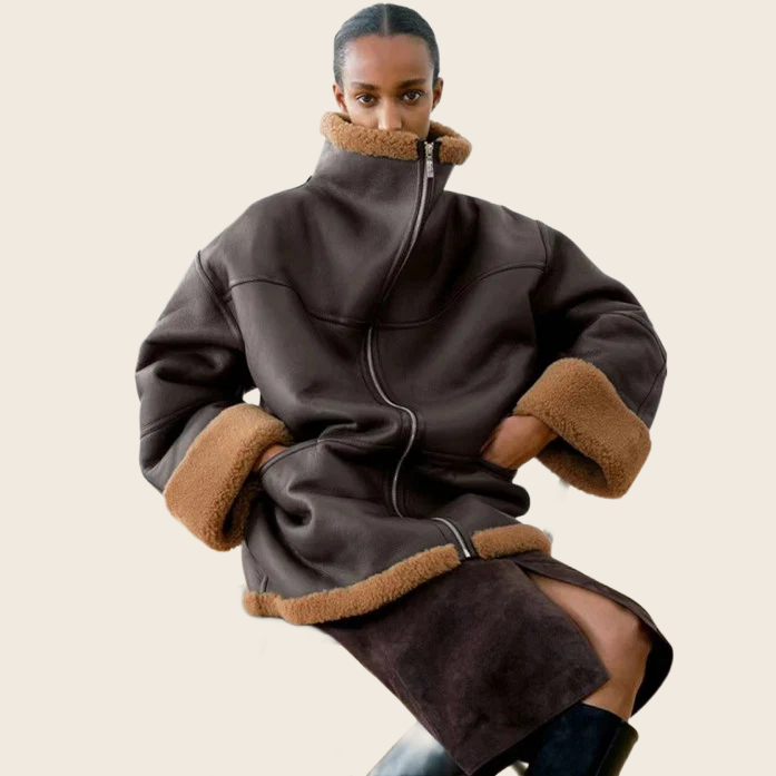 Nordic Leather Overcoat - Fur Collar, enhanced product photo