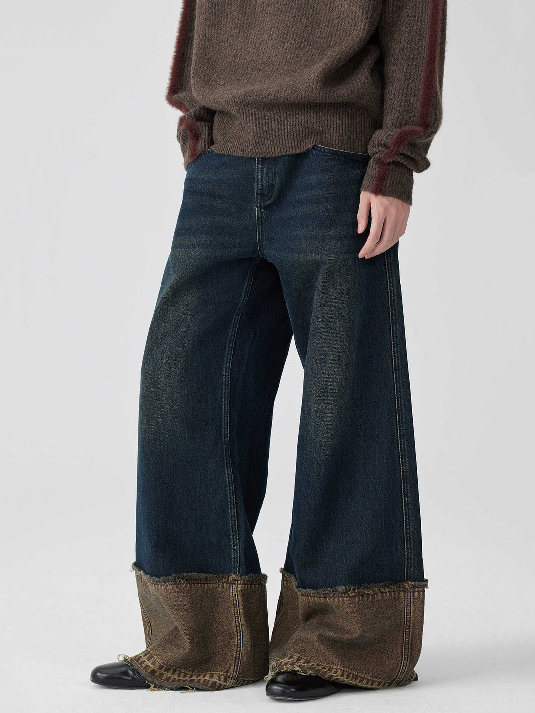 Brown-Blue Nano Water Reverse-Stitch Raw Hem Denim — Multi-Tone