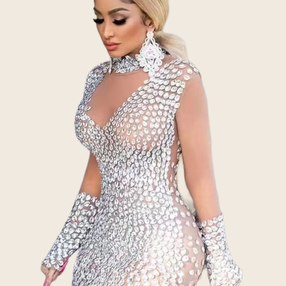 Sequin Cocktail Dress - Champagne, enhanced product photo