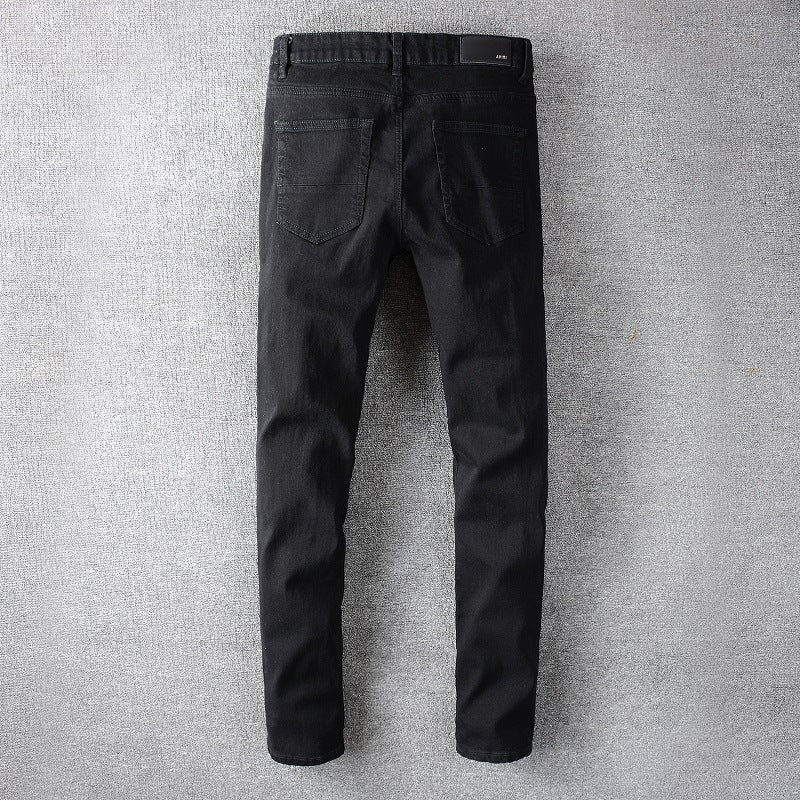 High Street Colorful Patch Distressed Slim Denim — Black