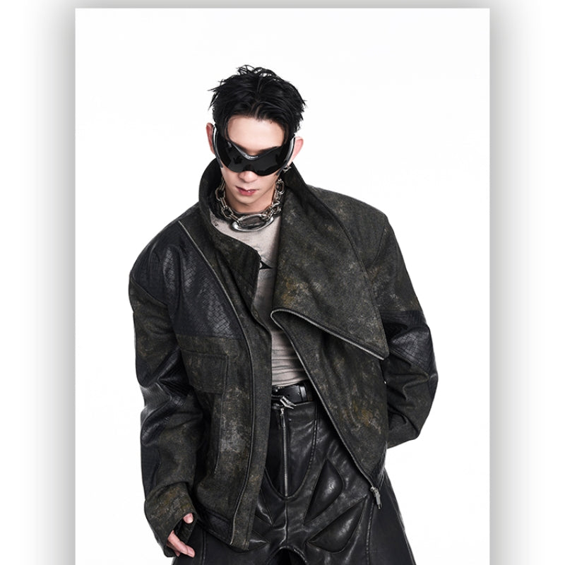 Retro Distressed Stitched Leather Jacket — Men&