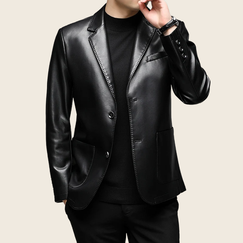 PU Leather Single-Breasted Suit - Men's, enhanced product photo