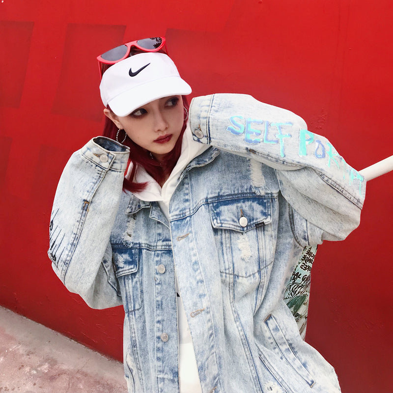 Graffiti Painted Denim Jacket — Unisex