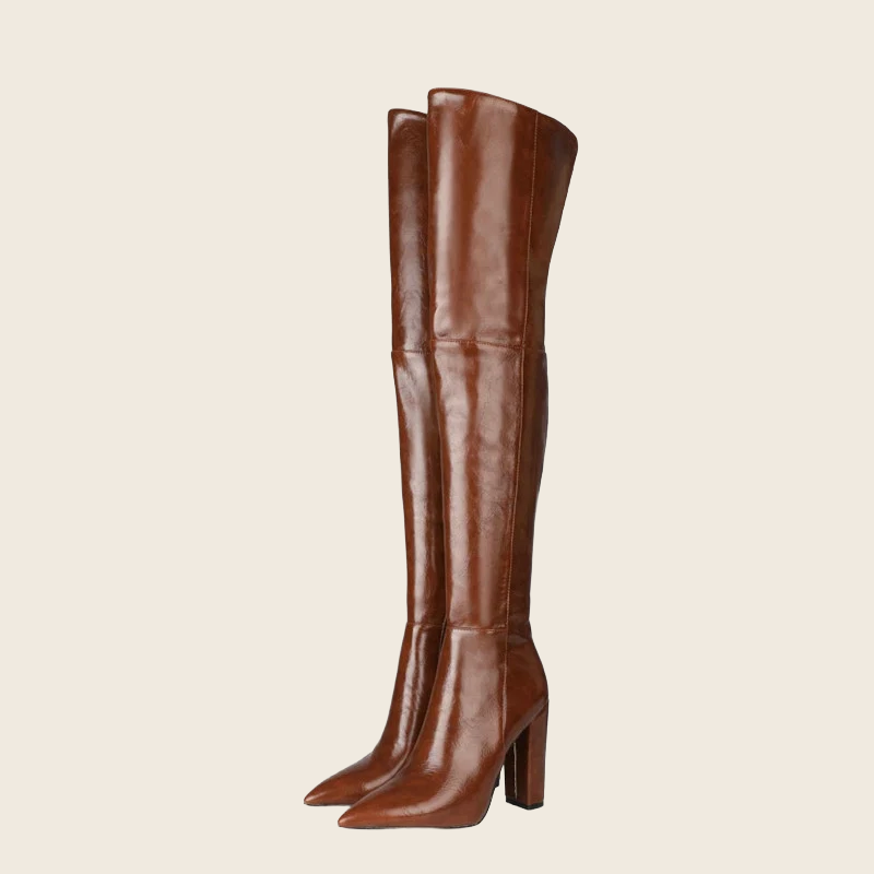 Pointed Thick Heel Over-The-Knee Boots - Women's, enhanced product photo