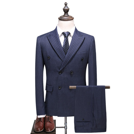 Double-Breasted Striped Three-Piece Suit — Men&