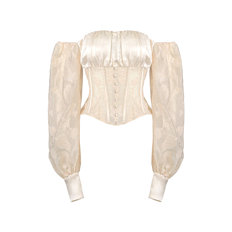 Jacquard One-Shoulder Lantern Sleeve Top — Women&