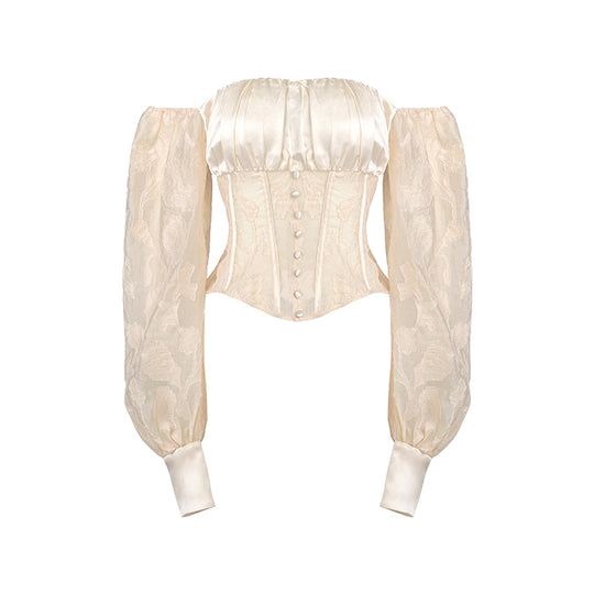 Jacquard One-Shoulder Lantern Sleeve Top — Women&