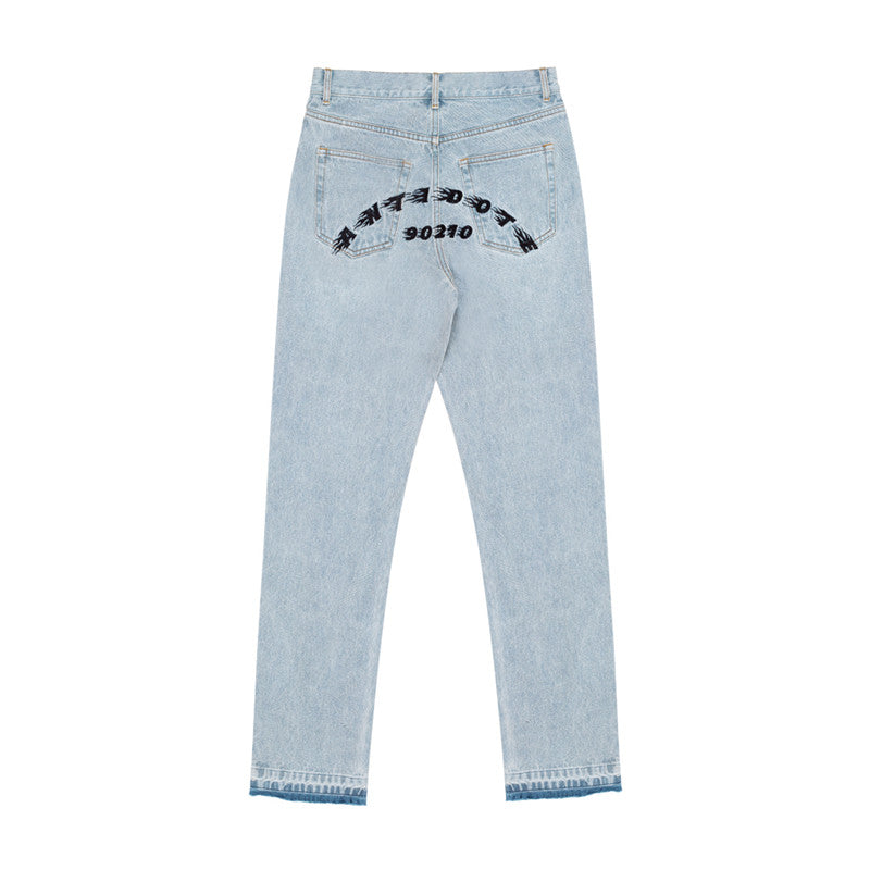 Artisan Embroidered Distressed Straight-Leg Jeans - Women's Vintage Wash Denim