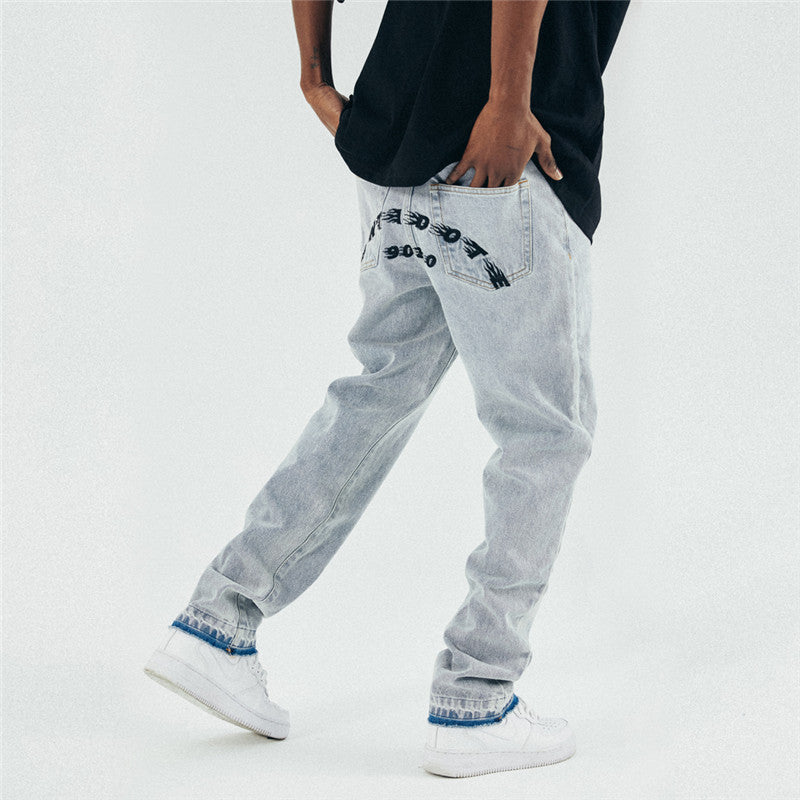 Artisan Embroidered Distressed Straight-Leg Jeans - Women&