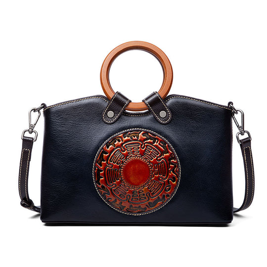 Embossed Leather Messenger Bag