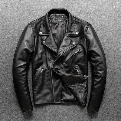 Lapel Slim Fit Leather Motorcycle Jacket