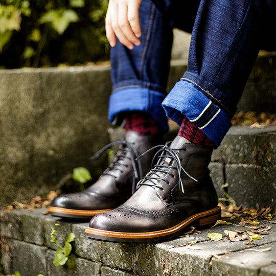 Top Layer Cowhide Round Toe Martin Boots — Men&