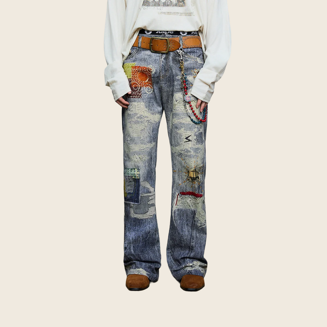 Digital Art Distressed Jeans - Unisex, enhanced product photo